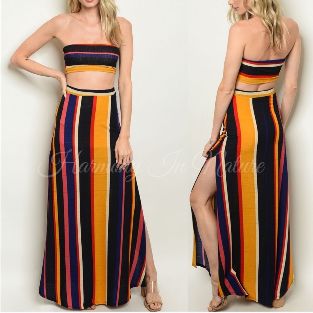 Striped Top and Maxi Skirt Set